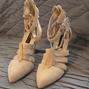 Heart Soul Tan Stiletto Heels with Strappy Design